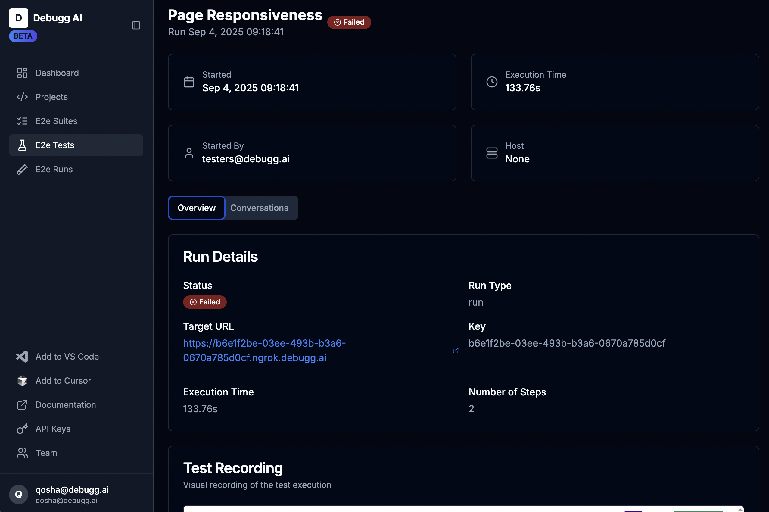 DebuggAI Test Execution Dashboard